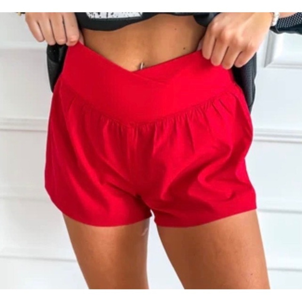 Birdie Red Flowy Tennis Running Shorts Crossover Waist Small NWT
